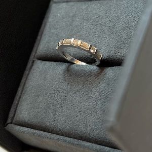Baguette and Round Diamond Band in 14K White Gold. Size 6